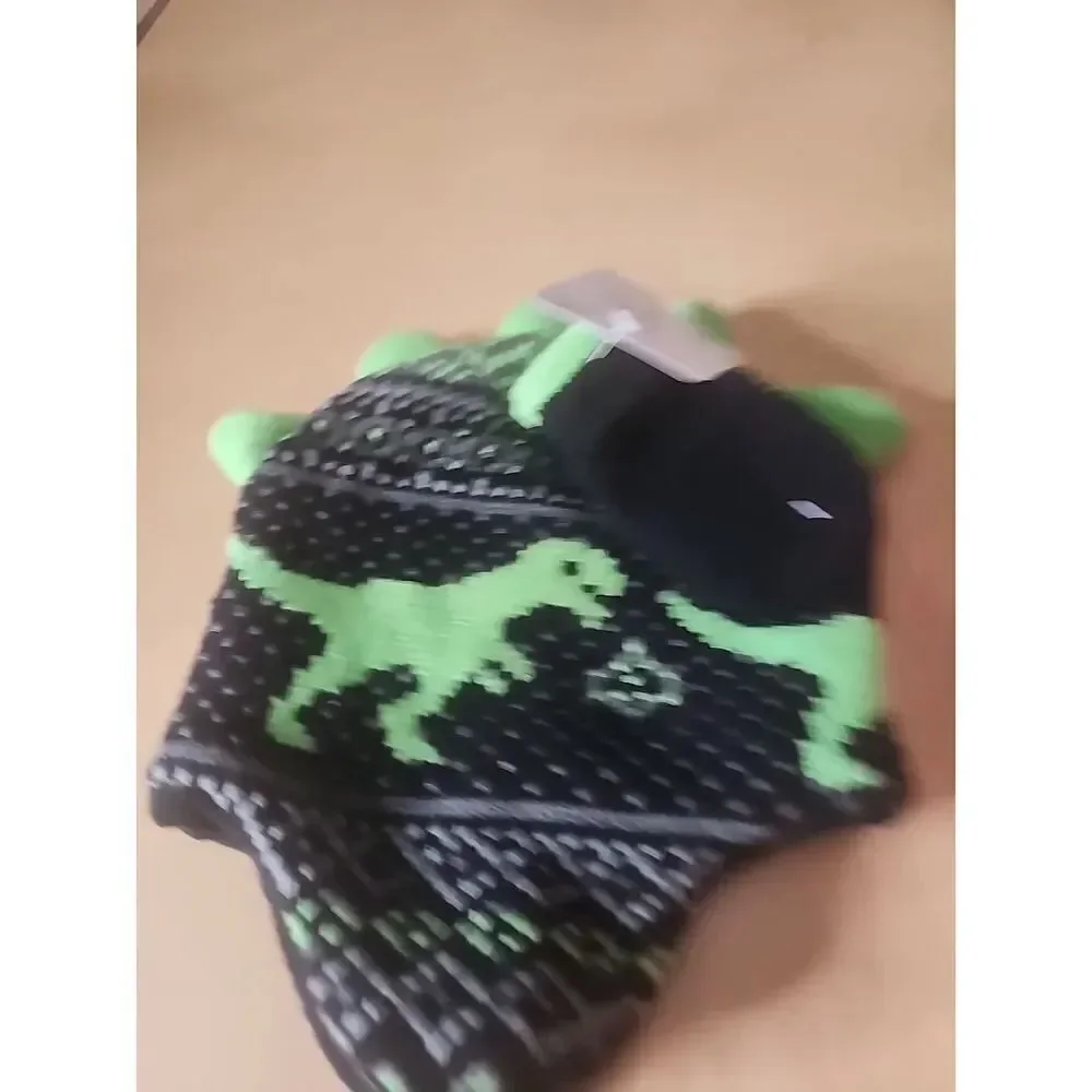 Addie & Tate Baby Boy Size 9-18 months Black & Green Dinosaur Hat & Mittens Set